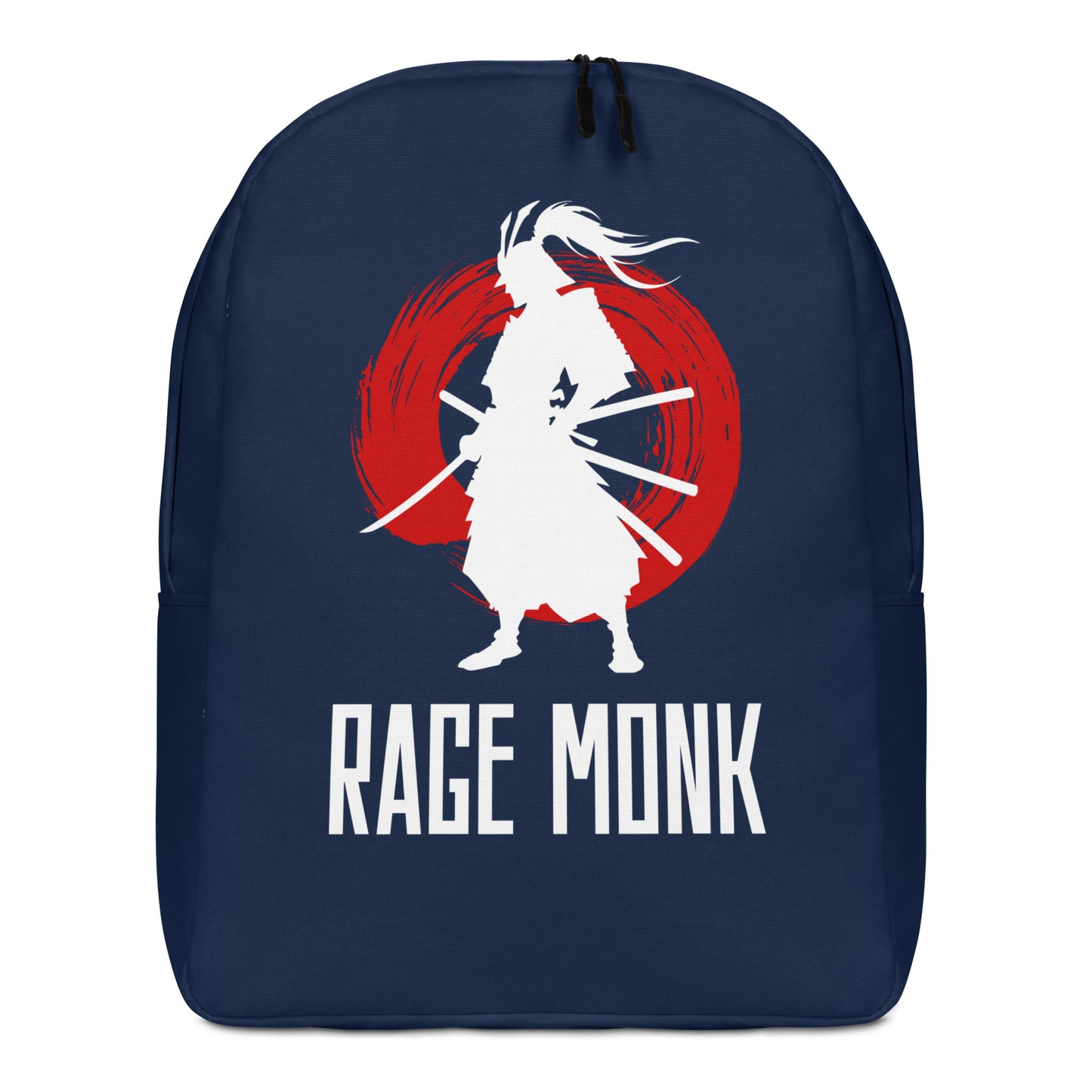 Black backpack with Rage Monk meditative chaos print – spiritual meme aesthetic by HouseOfDronx