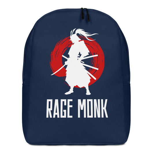 Black backpack with Rage Monk meditative chaos print – spiritual meme aesthetic by HouseOfDronx