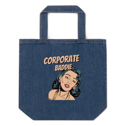 Canvas tote bag with Corporate Baddie text – boss girl fashion accessory by HouseOfDronx