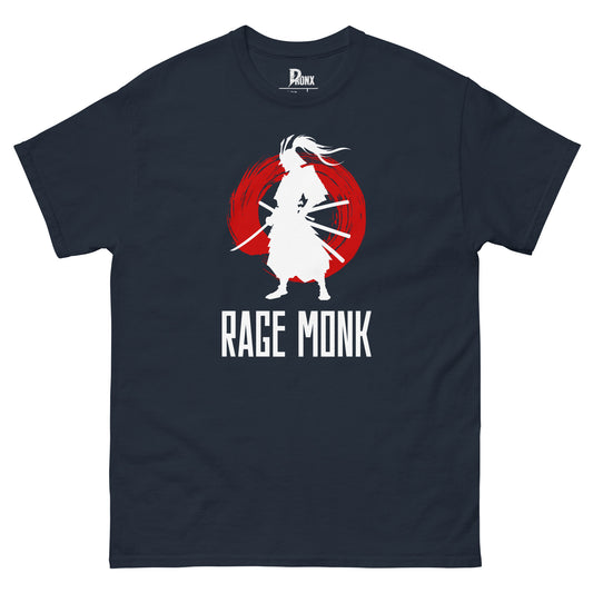 Black t-shirt with meditating monk and glitch rage print – Zen chaos graphic tee by HouseOfDronx