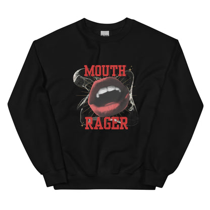Black oversized hoodie with red lips and MOUTH RAGER text – Gen Z streetwear by HouseOfDronx