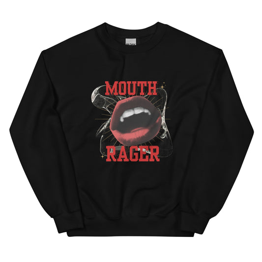 Black oversized hoodie with red lips and MOUTH RAGER text – Gen Z streetwear by HouseOfDronx